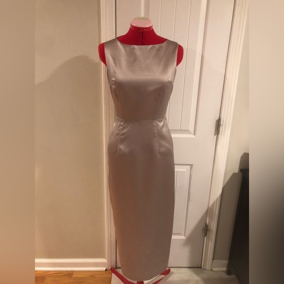 Vintage / 90s Mevisto Satin Sheath Midi Formal Cocktail Dress - Picture 1 of 4